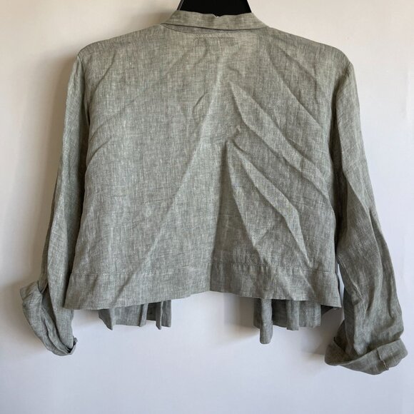 Flax Womens Linen Crop Cardigan Jacket Medium Gray Open Front Lightweight Casual - Picture 3 of 8